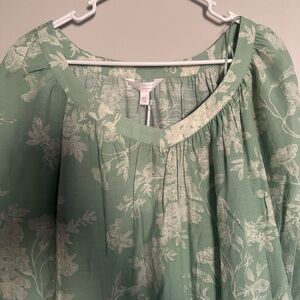 LC Lauren Conrad Mint Green Floral Peasant Top